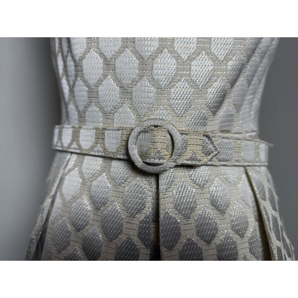 Eliza J Metallic Jacquard Fit & Flare Dress Belted Size 6 - Picture 6 of 16